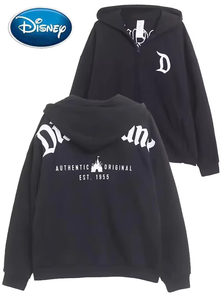 Disneyland Castle Sweatshirt Anniversary Mickey Mouse Letter Print Embroidery Unisex Couple Women Zip Pocket Hooded Jumper Tops