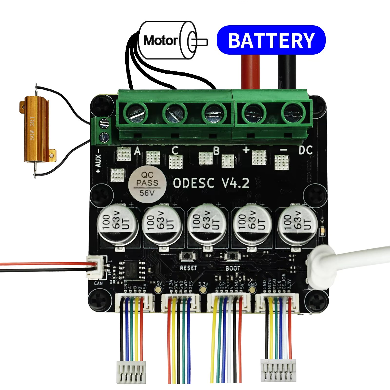 ODESC V4.2 Single-Drive High-Current High-Precision Brushless Servo Motor Controller, Based On ODrive3.6 Upgrade.