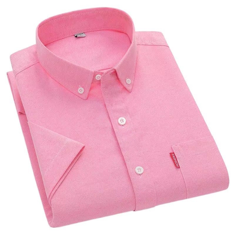 5XL Men's Summer Business Shirt High Quality Short Sleeve Fashion Beautiful Solid Color 100% Cotton Casual Oxford Man Clothing