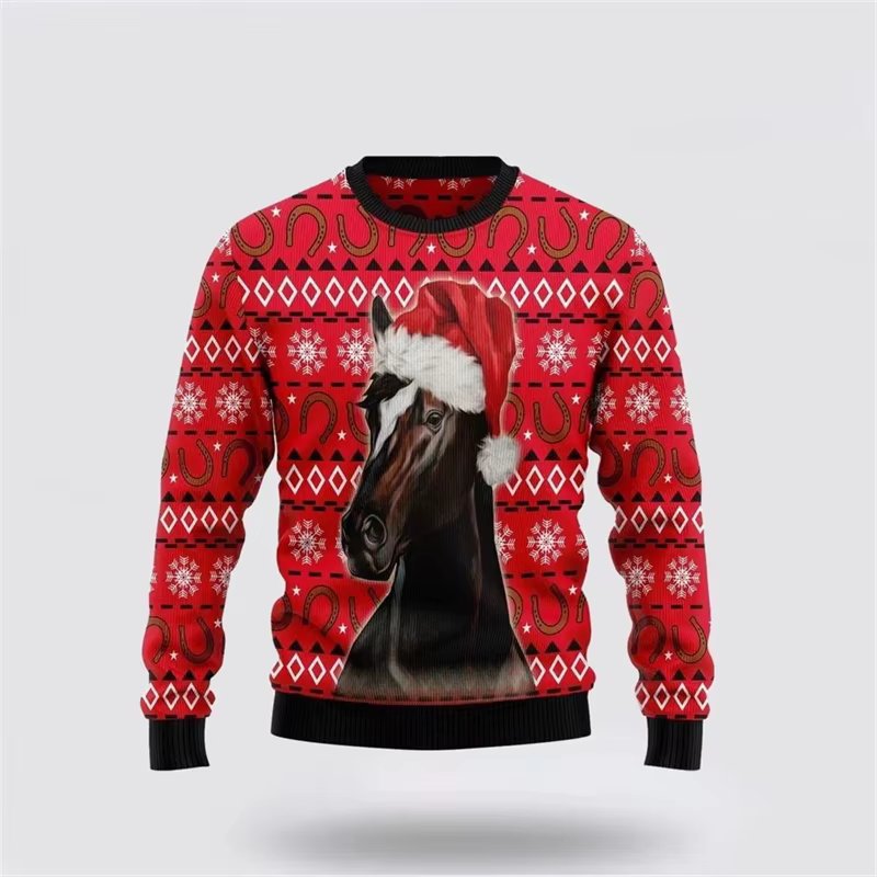 Fashion Men's Autumn Casual Sweatshirt Horses Pattern 3D Print Ugly Christmas Sweater Neutral Casual Men Clothes Dropshipping