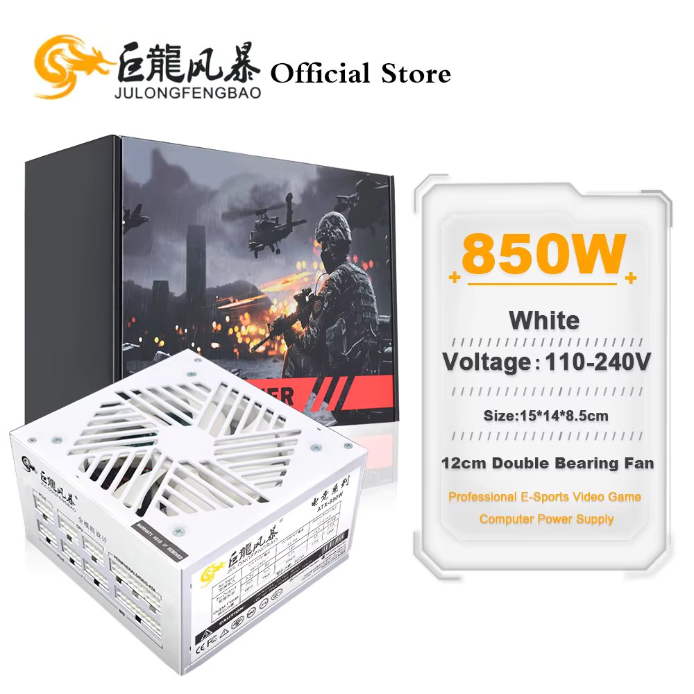 White Full Modular 850w ATX Switch Power Supply Computer PSU 110-240V 24Pin Computer Case Cooler 1000w Watt Game Fonte