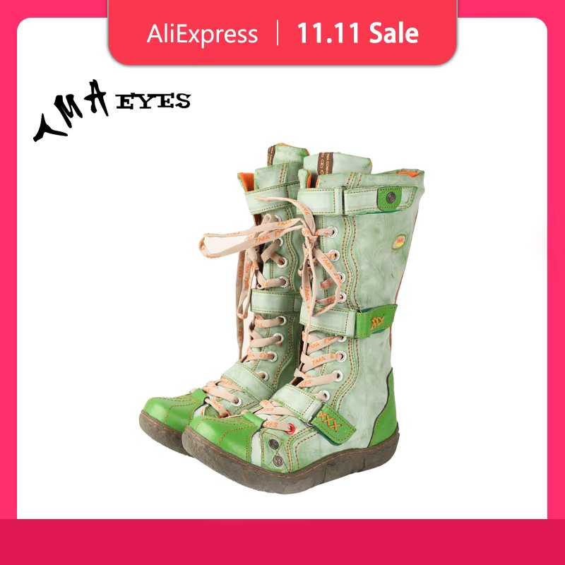 TMA EYES Strape-Accent Washed PU Leather Flat  Winter Warmth Women's Boot With Plus Size