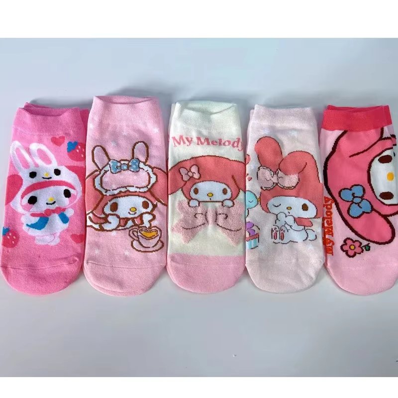 5pairs Kawaii Sanrio Hello Kitty Sock Cute Cartoon My Melody Boat Cinnamoroll Girls Invisible Christmas Socks Gifts for Friends