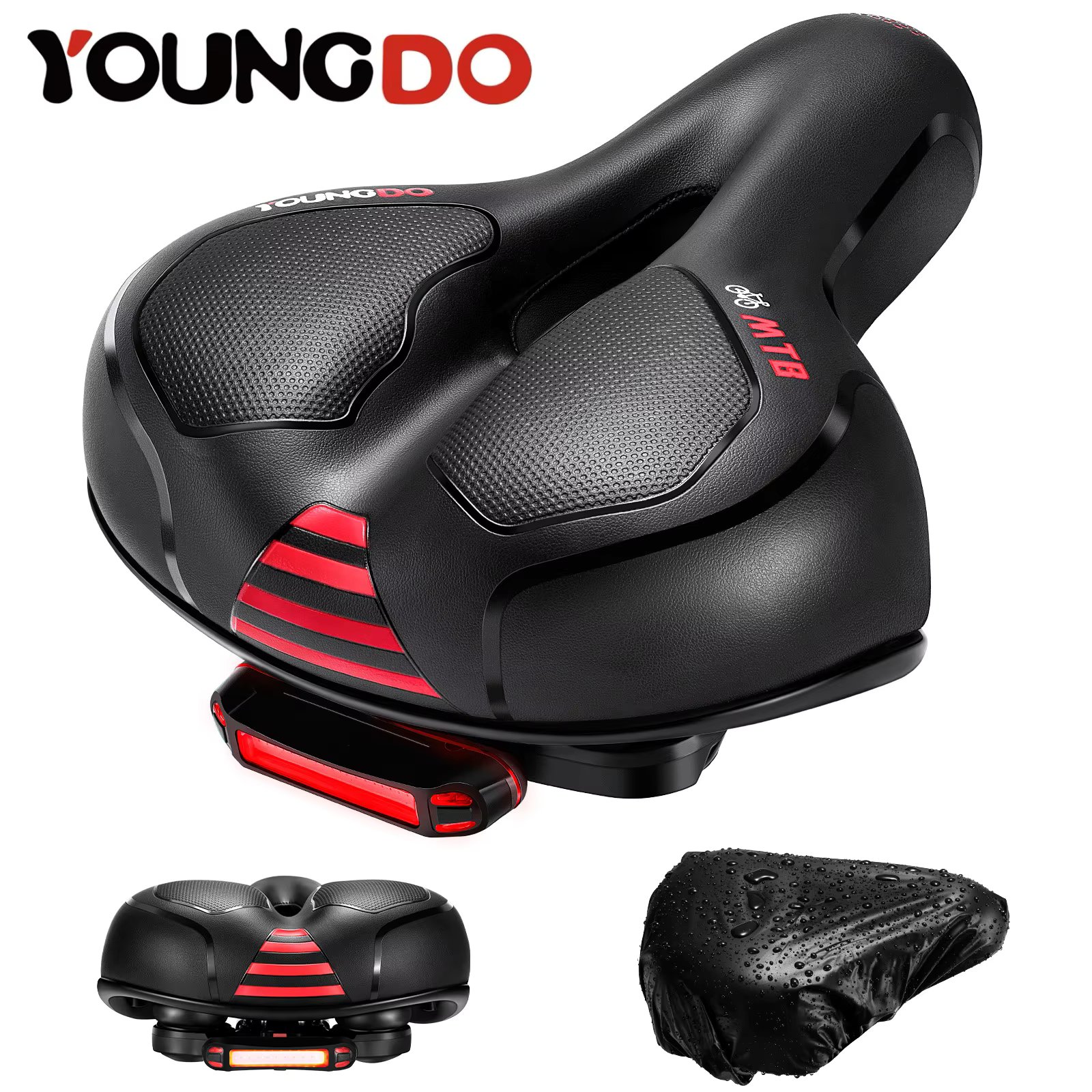 YOUNGDO Bike Seat Saddle with Rear Light Bicycle Mountain Bikes Cycling Racing Saddle Cushion for MTB City Road Bike Accessories
