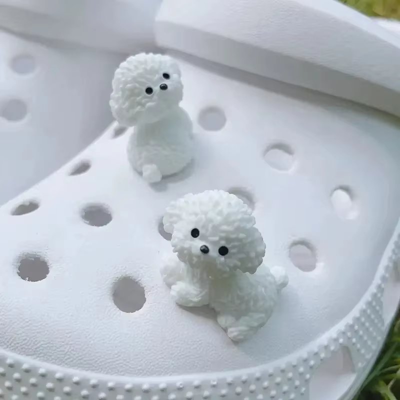 3D Cute Mini Puppy  Shoe Decoration Set Detachable Diy Bichon Frise Dog Figurines Accessory, Used For Clogs, Holiday Party Gifts