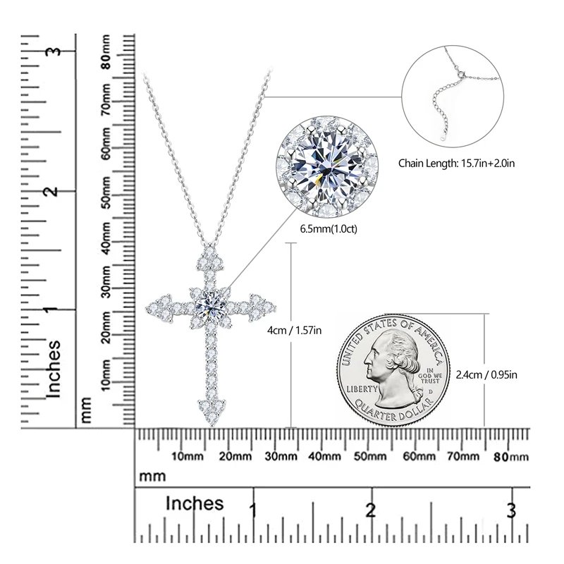 IOGOU 0.5/1CT D VVS1 Moissanite Cross Pendant Necklace for Women Men Christian Real 925 Sterling Silver White Gold Jewelry Gifts