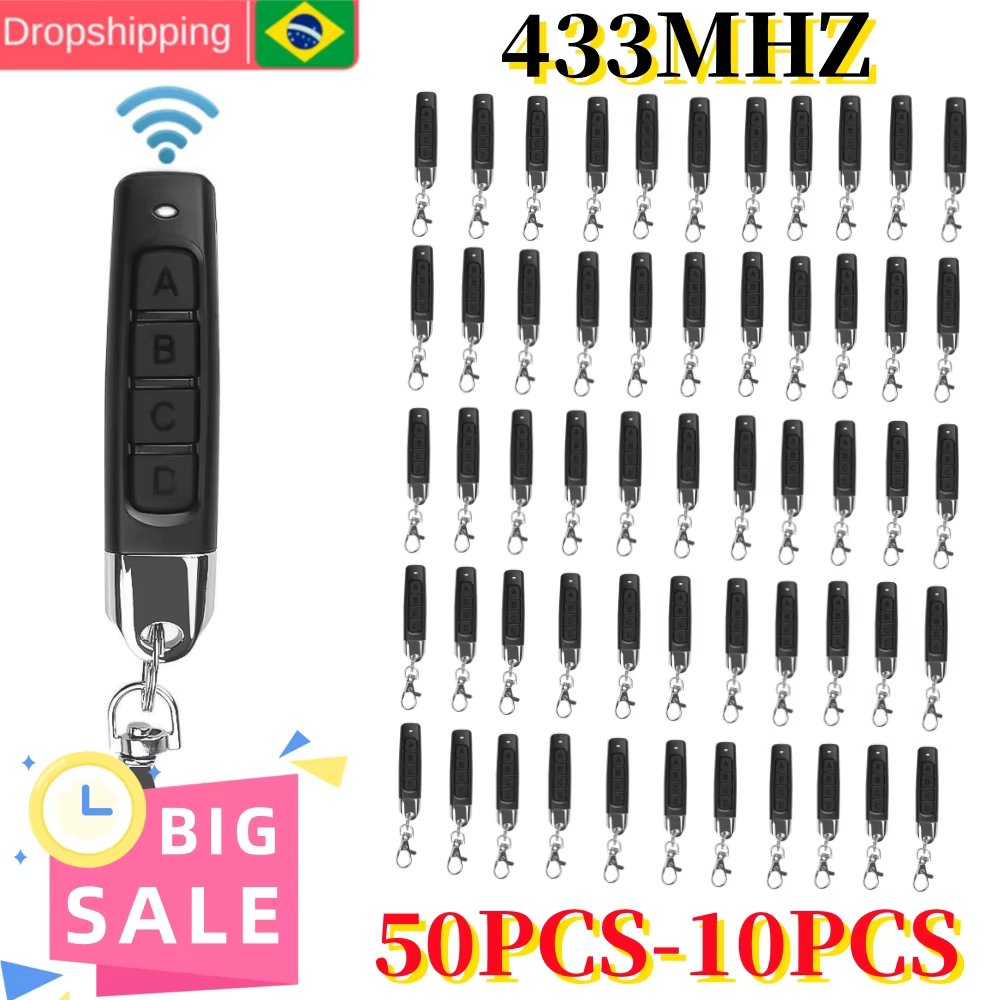 50-10PCS Remote Control 433MHz Car Key Garage Door Gate Opener Remote Control Duplicator Clone Cloning Code 4-Button Transmitter