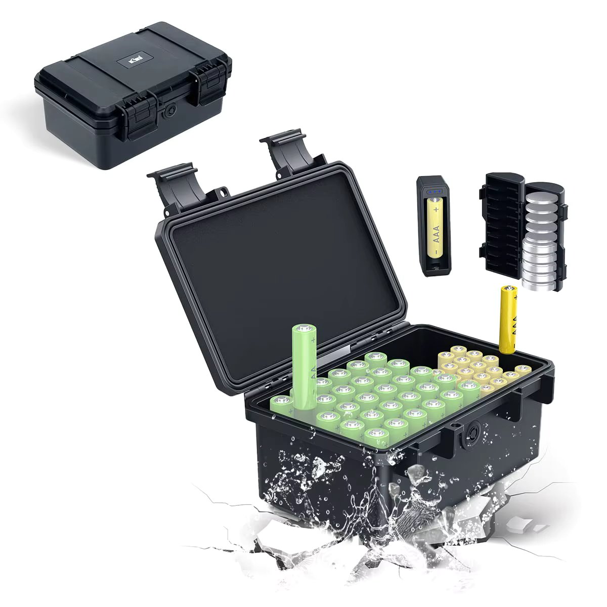 AA AAA Battery Case Holder for 30 AA Battery and 18 AAA Battery with Removable Battery Tester IP67 Water-Resistant Battery Box