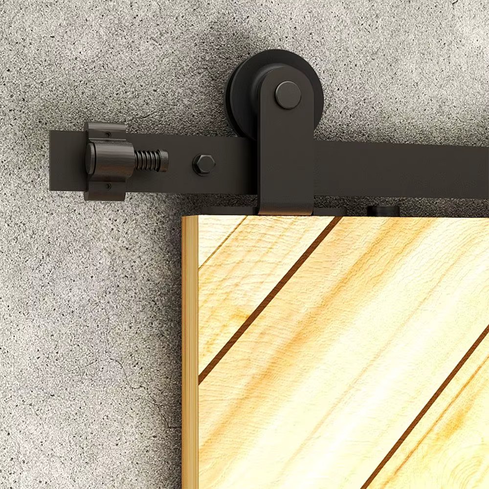 CCJH Sliding Barn Door Hardware Kit 5 FT - 6.6 FT Rail System Industrial Track T Style Roller Hanger for Single Wood Door 4-13FT