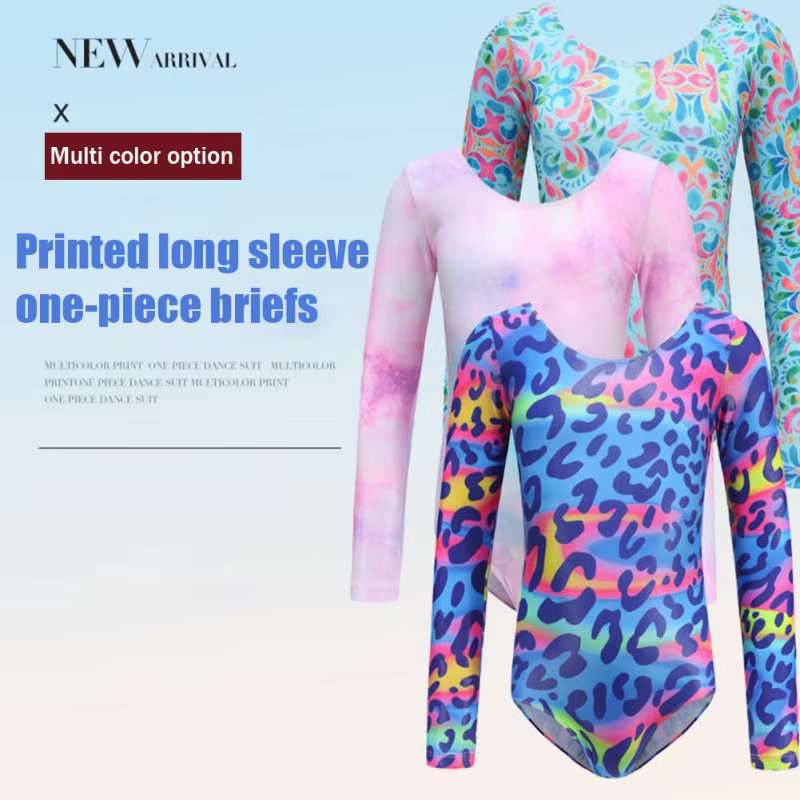 Girls Gymnastics Leotards Bodysuits Kids Ballet Leotards Long Sleeve Ballerina Clothes One Piece Gradient Coverall Gym Clothes
