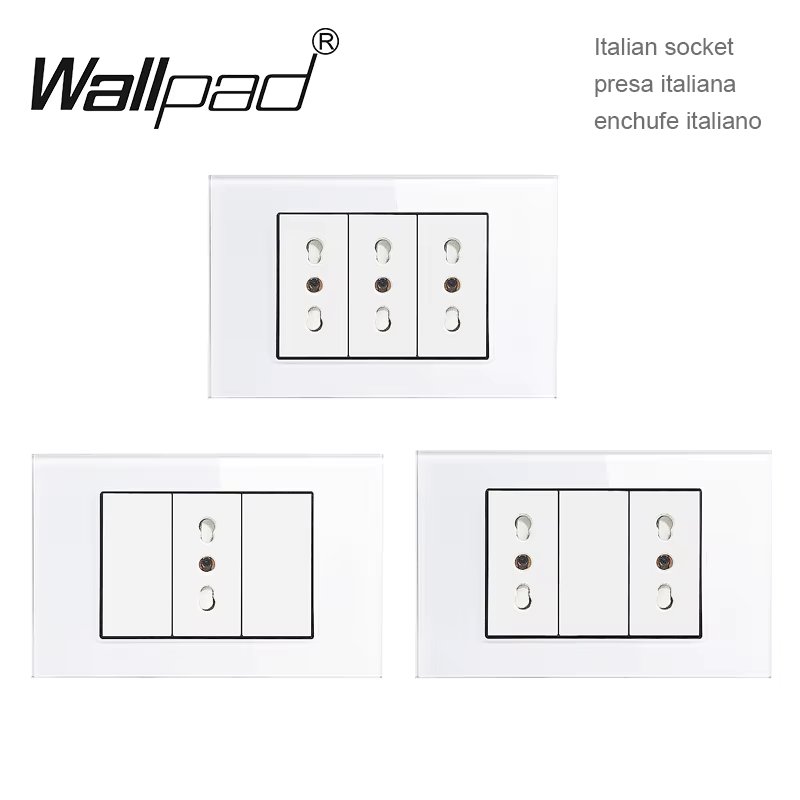 CHI IT Socket 118*75mm Wallpad L3 White Glass Panel  AC 110V 10A Power Double Triple Italian Chile Wall Outlet