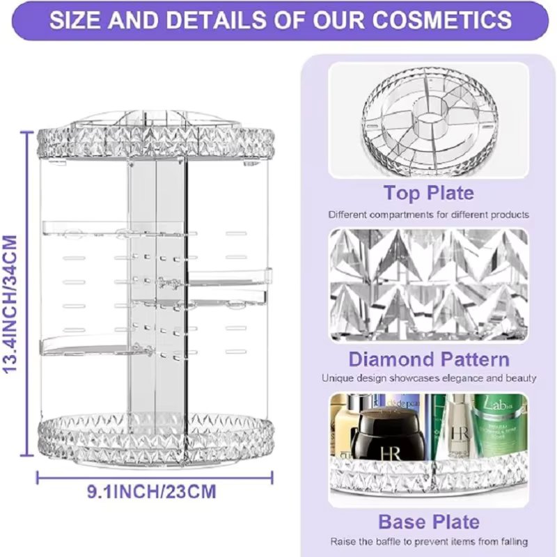 Makeup Organizer Cosmetics Swivel 360 ° Holder For Cosmetics Acrylic 3 Tray Multipurpose Makeup Perfume for