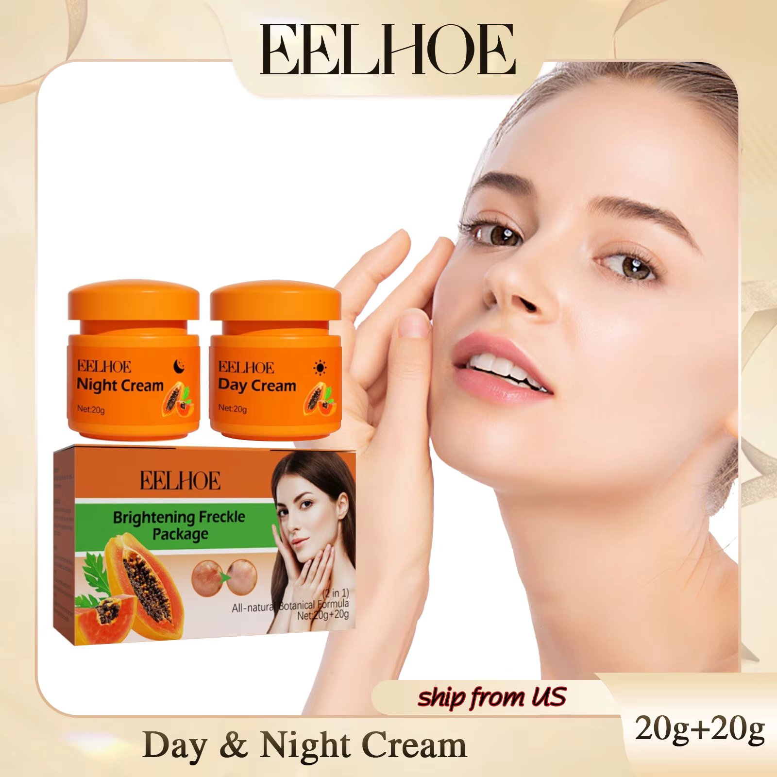 Freckle Whitening Face Cream Papaya Day Night Sun Spots Corrector Fade Pigment Brighten Skin Tone Blemish Bleaching Nourishing