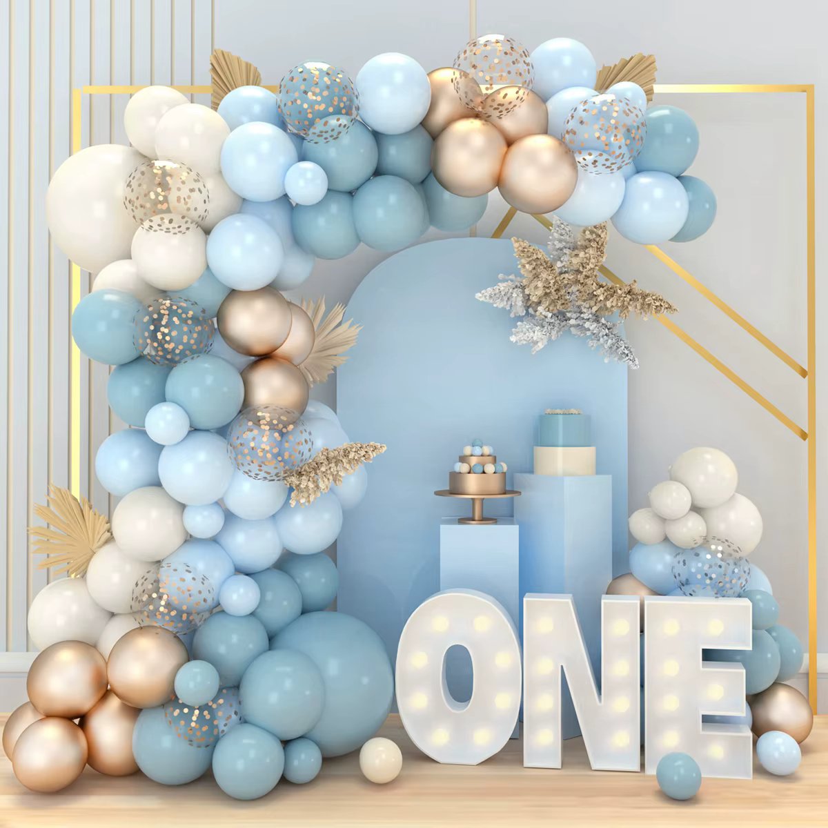 Dusty Blue Balloons Arch Garland Sand White Metallic Gold Dusty Slate Fog Bridal Shower Birthday Party Decorations for Boy