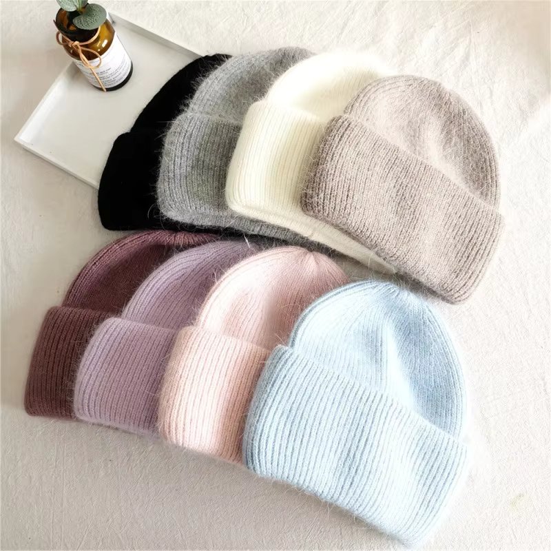 Hot Selling Solid Angora Real Rabbit Fur Woman Winter Hat Soft Thick Unisex Bonnet Cap Female Outdoor Warm Skullies Party  Gift