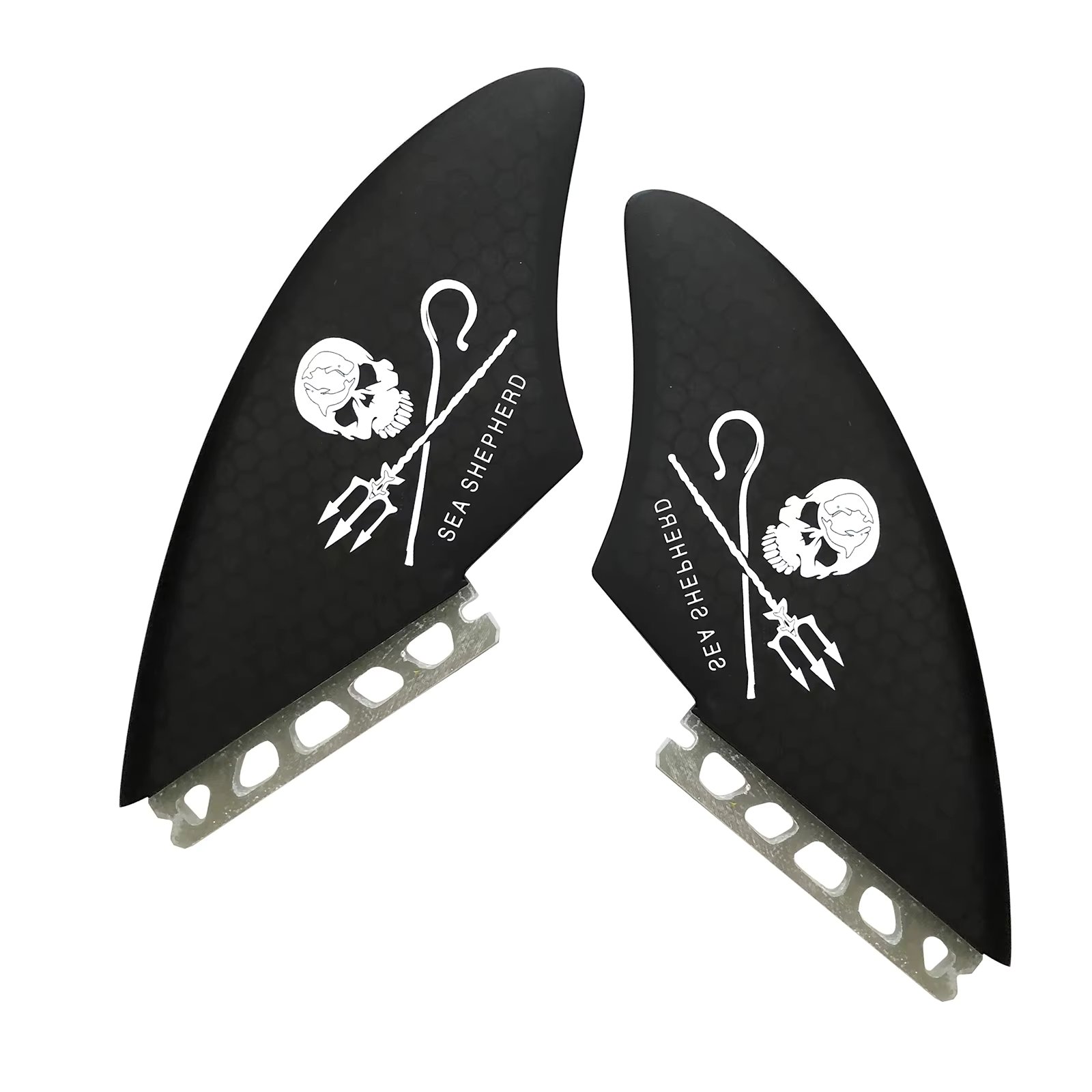 AQUBONA Surfboard Keel Fin Single Dual Tab Fin Skull Fin for Paddleboard Skimboard Longboard Surfboard Funboard,Black，Grey