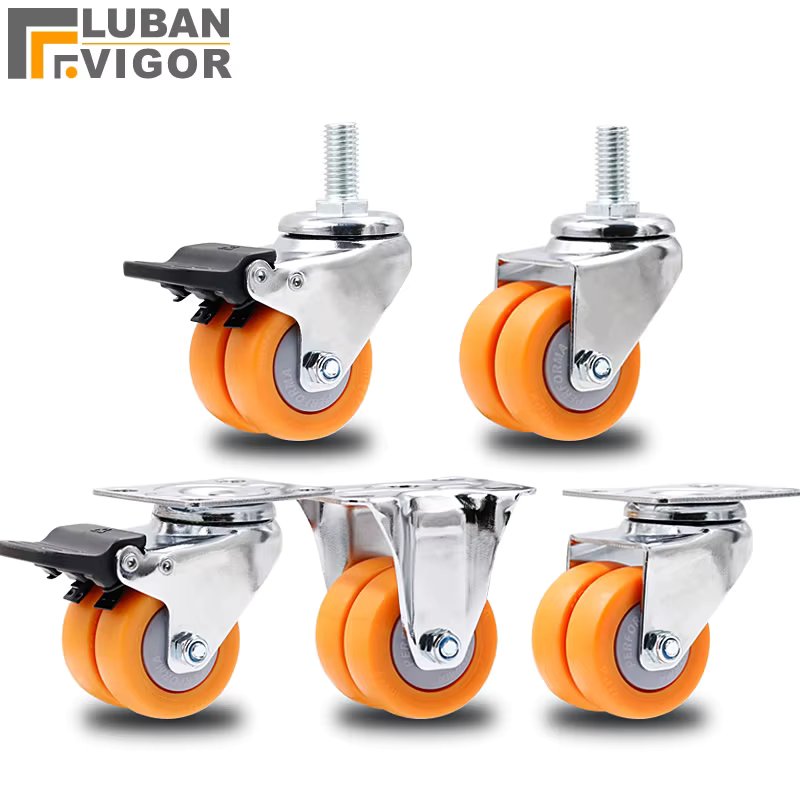 Double row nylon casters with double wheels High load-bearing industrial wheels wear-resistant 1.5inch 2inch  Anti-corrosion