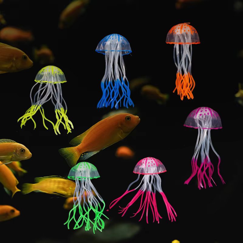 Aquarium Decoration Glowing Silicone Fake Jellyfish Artificial Ornaments Fish Tank Landscaping Decoration Aquarium Accessories