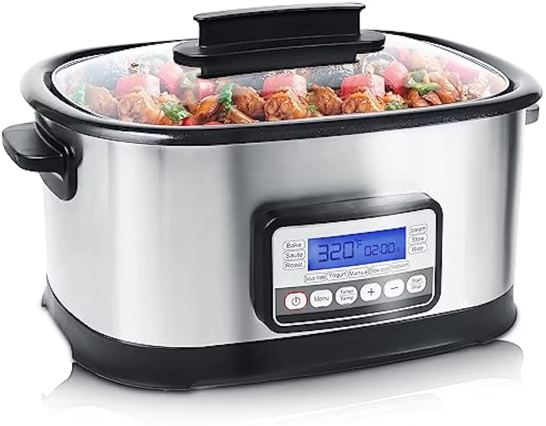 -in-1 Multi Cooker Electric, 6.5 Quart 1500W Nonstick Inner Pot with Timer, Temp Control & Dishwasher Safe Glass Lid