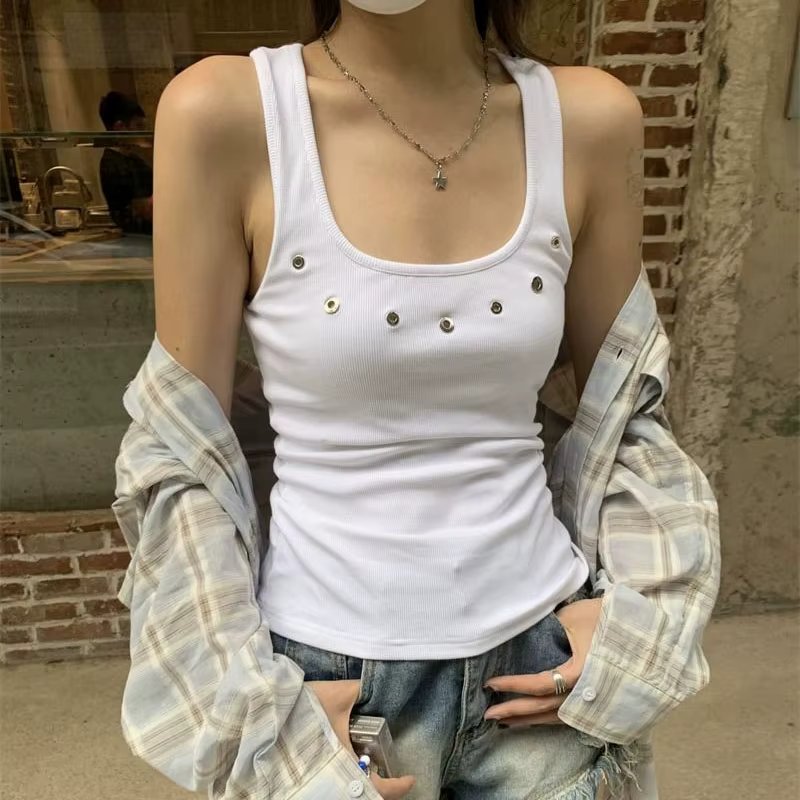 Lucyever American Vintage Streetwear Y2K Vest Women Summer Slim Sleeveless Black White Camis Female Casual Beach Short Tanks Top