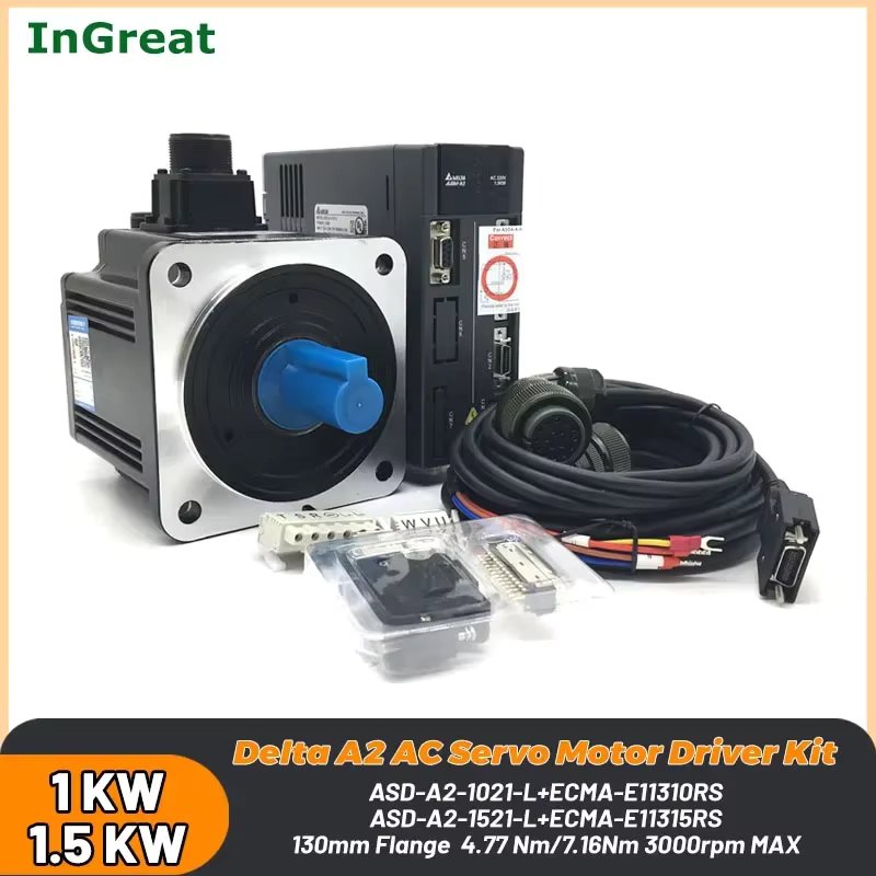 1KW/1.5KW Delta A2 AC Servo Motor Driver 130mm Kit ASD-A2-1521-L,ASD-A2-1021-L,ECMA-E11310RS,ECMA-E11315RS Brake 4.77/7.16Nm