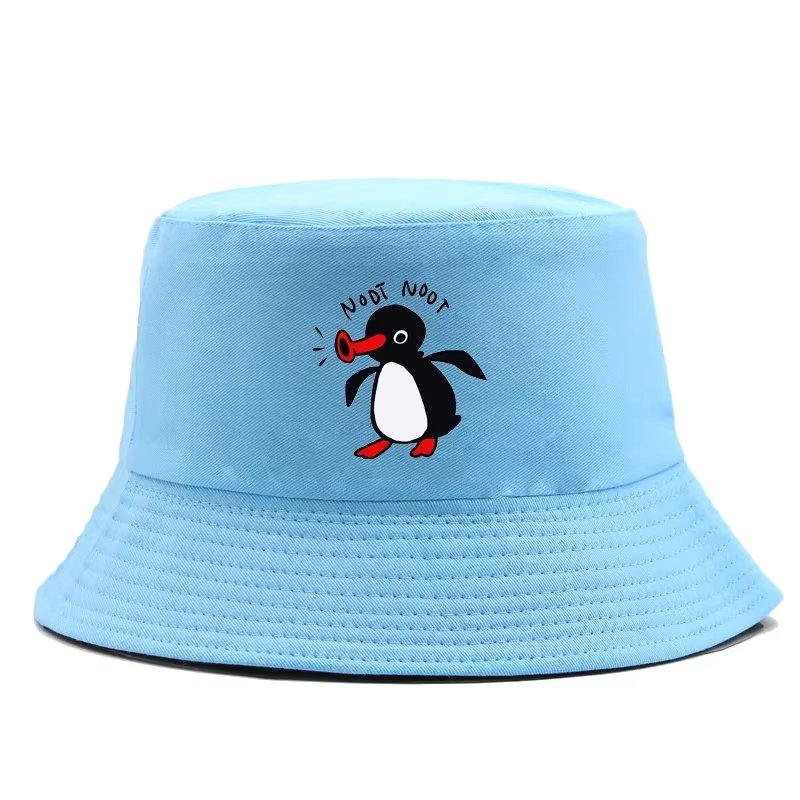 Summer Penguin Bucket Hat Reversible Bob Men Women Cotton Travel Beach Fisherman Hat Outdoor Sports Pull Up Bob Panama Sun Hat