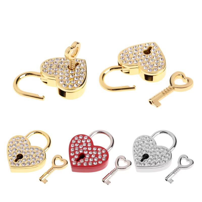 Wedding Keyed Padlocks Diamonds Heart Shaped Lock for Jewelry Box Small Wood Box Drop Shipping