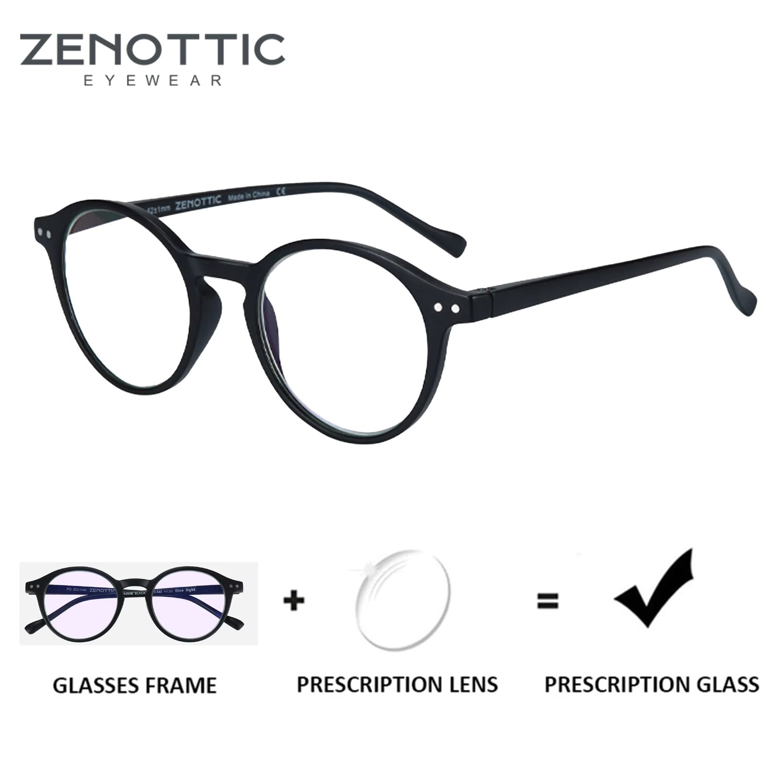 ZENOTTIC Retro Round Prescription Glasses Men Circular Myopia Eyewear Fashion Women Hyperopia/Progressive Optical Eyeglasses
