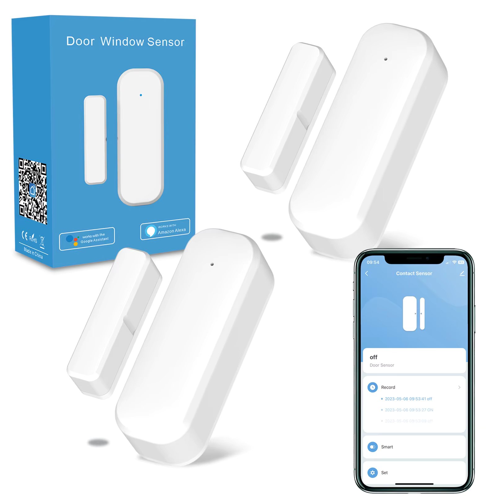 Smart Door and Window Sensor, 2.4G WiFi Door Sensor, Tuya/Smart Life Contact Sensors for Home Security & Smart Home Automation