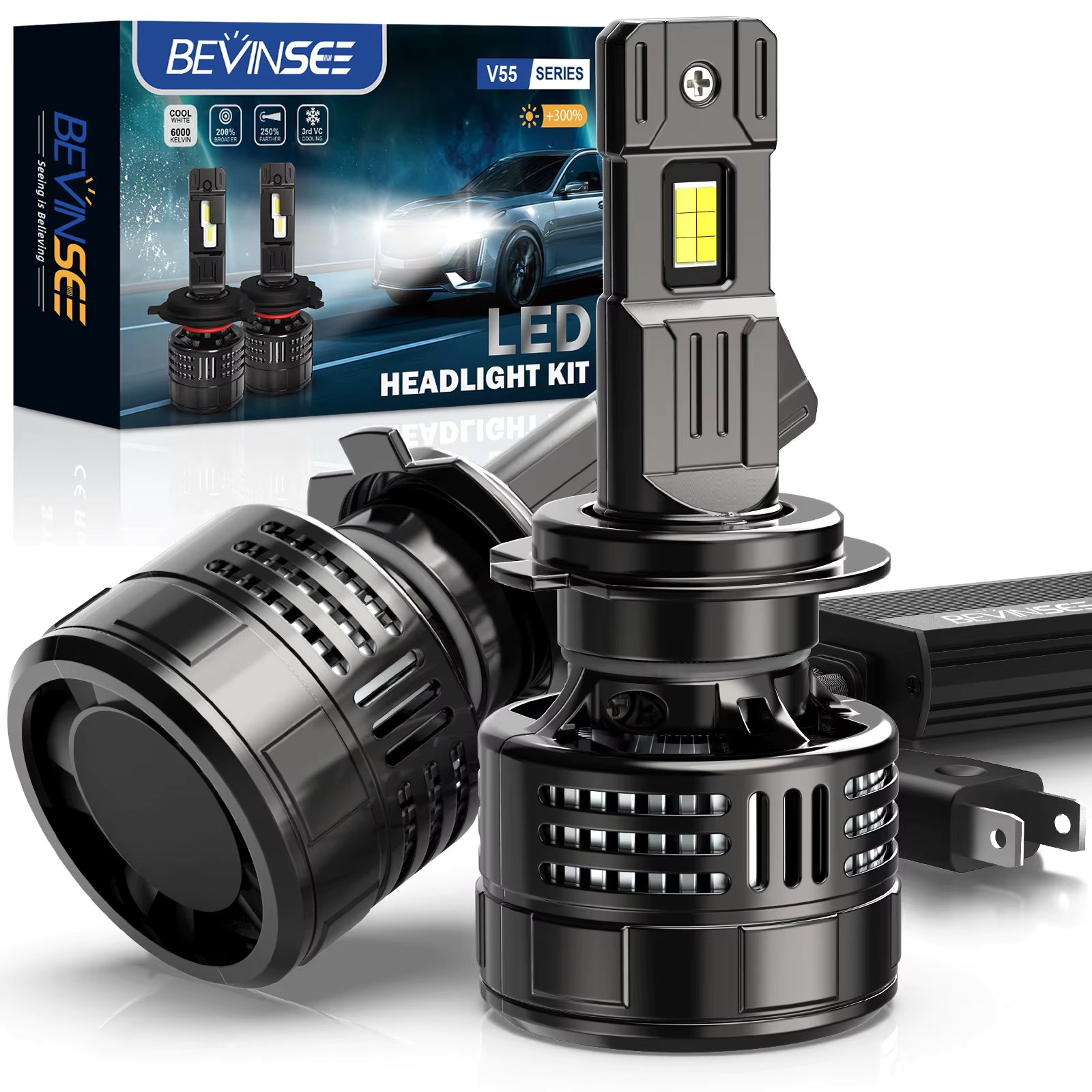 BEVINSEE V55 150W 28000LM H7 H4 H11 LED CANBUS LED Headlight Bulbs 9005 HB3 9006 HB4 H8 H9 9012 HIR2 LED Auto Super Bright Lamps
