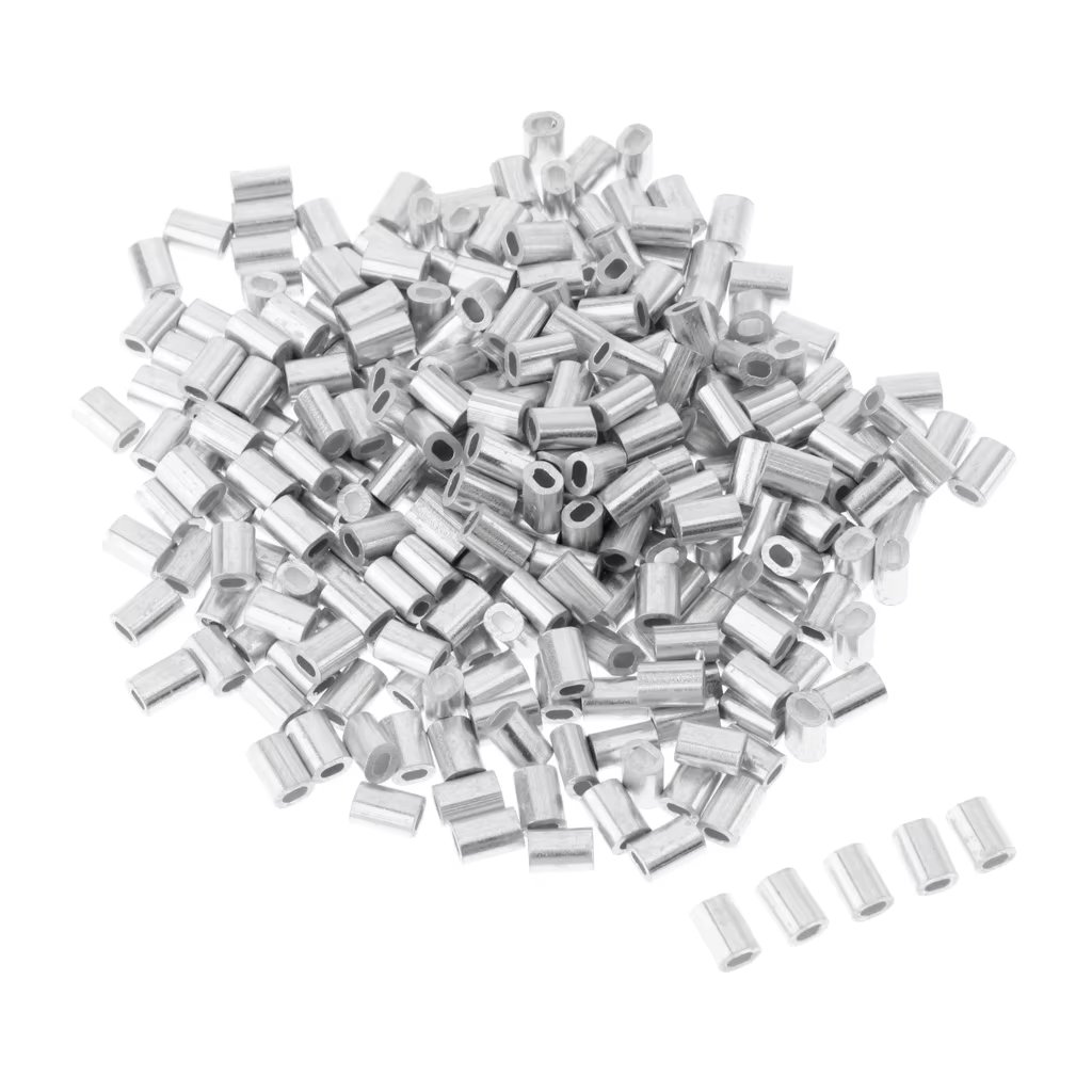 100pcs Aluminum Fishing Crimp Sleeves 0.8-1.5mm Double Oval Fishing Line Crimping Tube Wire Crimp Connector Fishing Accessories