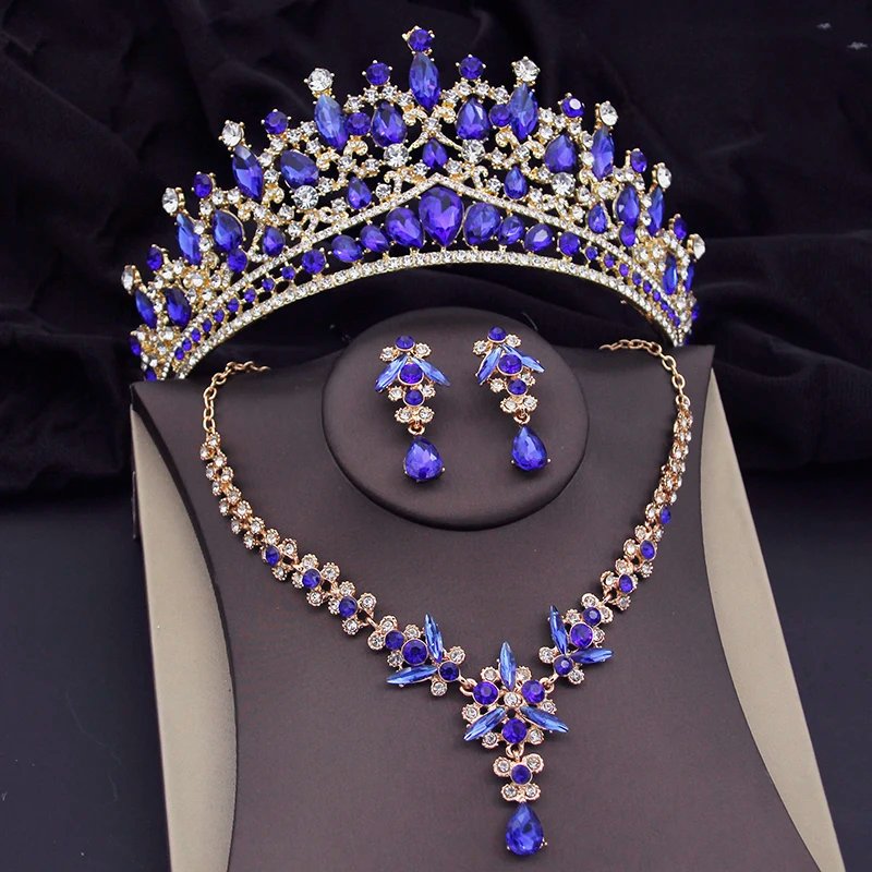 Crystal Crown Necklace Earring Sets Luxury Bridal Jewelry Sets for Women Wedding Dress Prom Tiaras Bride Dubai Jewelry Sets