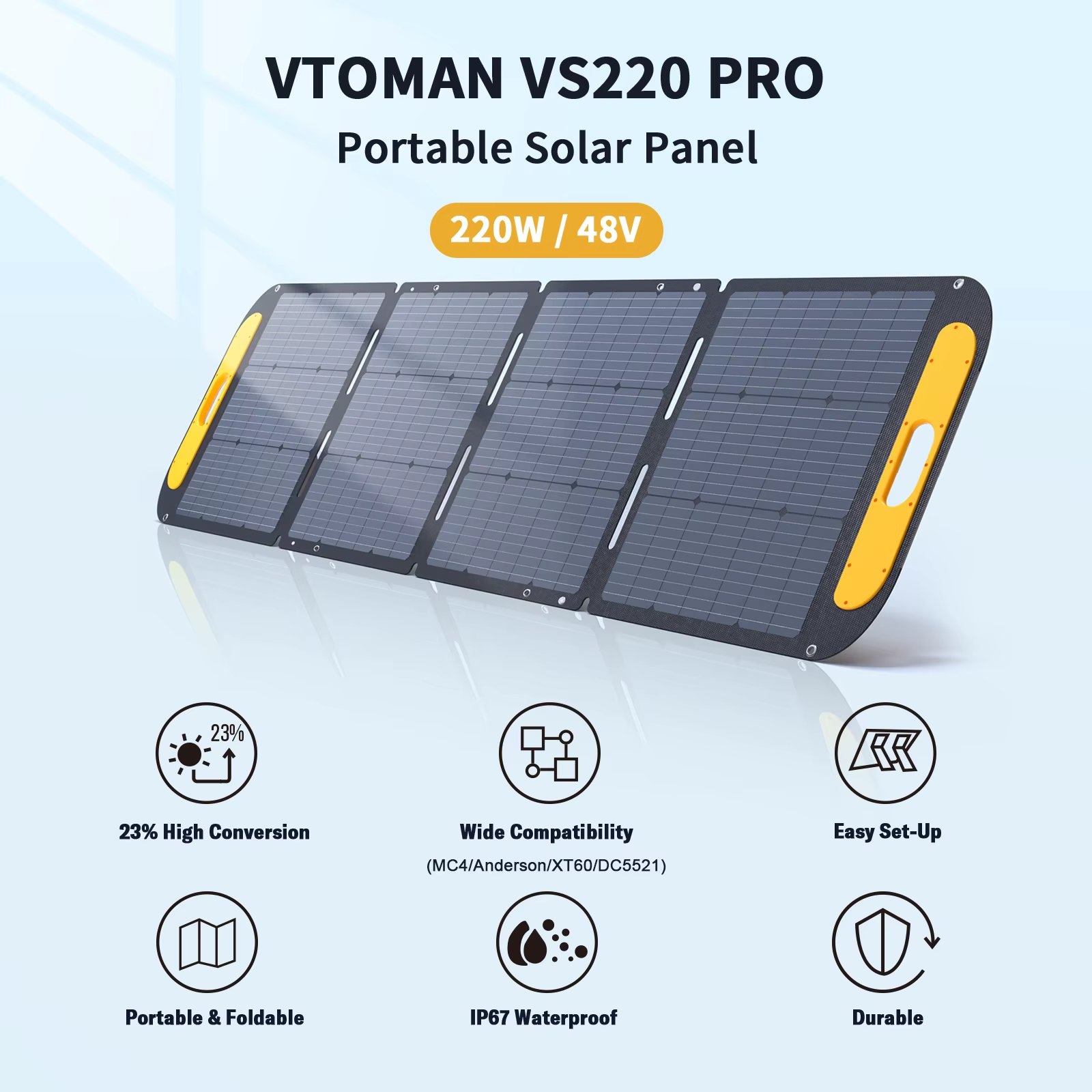 VTOMAN VS220 PRO 220W Solar Panel Kit Complete 48V Power Portable Outdoor Rechargeable Solar Cell Solar Generator for Home