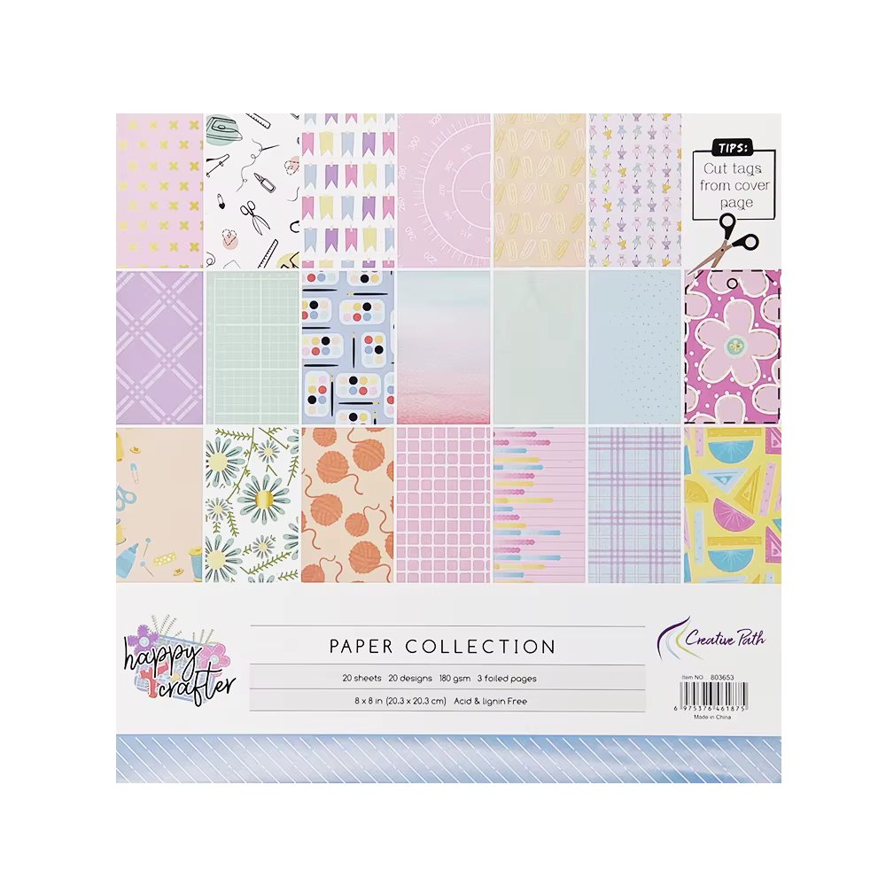 Creative Path 8" x8 Inch Scrapbooking Pattern Craft Designer Decorative Papers 20 Sheets Album Background Origami Pack 203x203mm