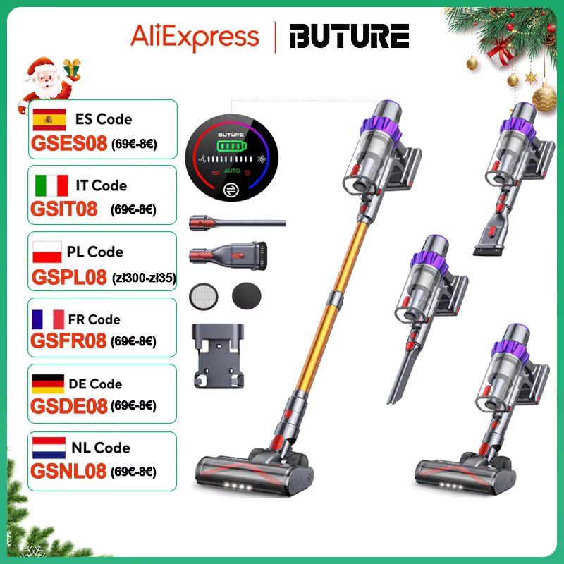 BUTURE VC80 500W 48Kpa Suction Power Handheld Cordless Wireless Vacuum Cleaner for Home Appliance 1.5L Dust Cup RemovableBattery