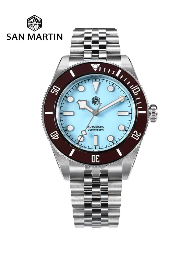 San Martin 40mm Enamel Dial Classic Luxury BB Diver Watch NH35 Automatic Mechanical Men Watches Waterproof 200m BGW-9 SN0128