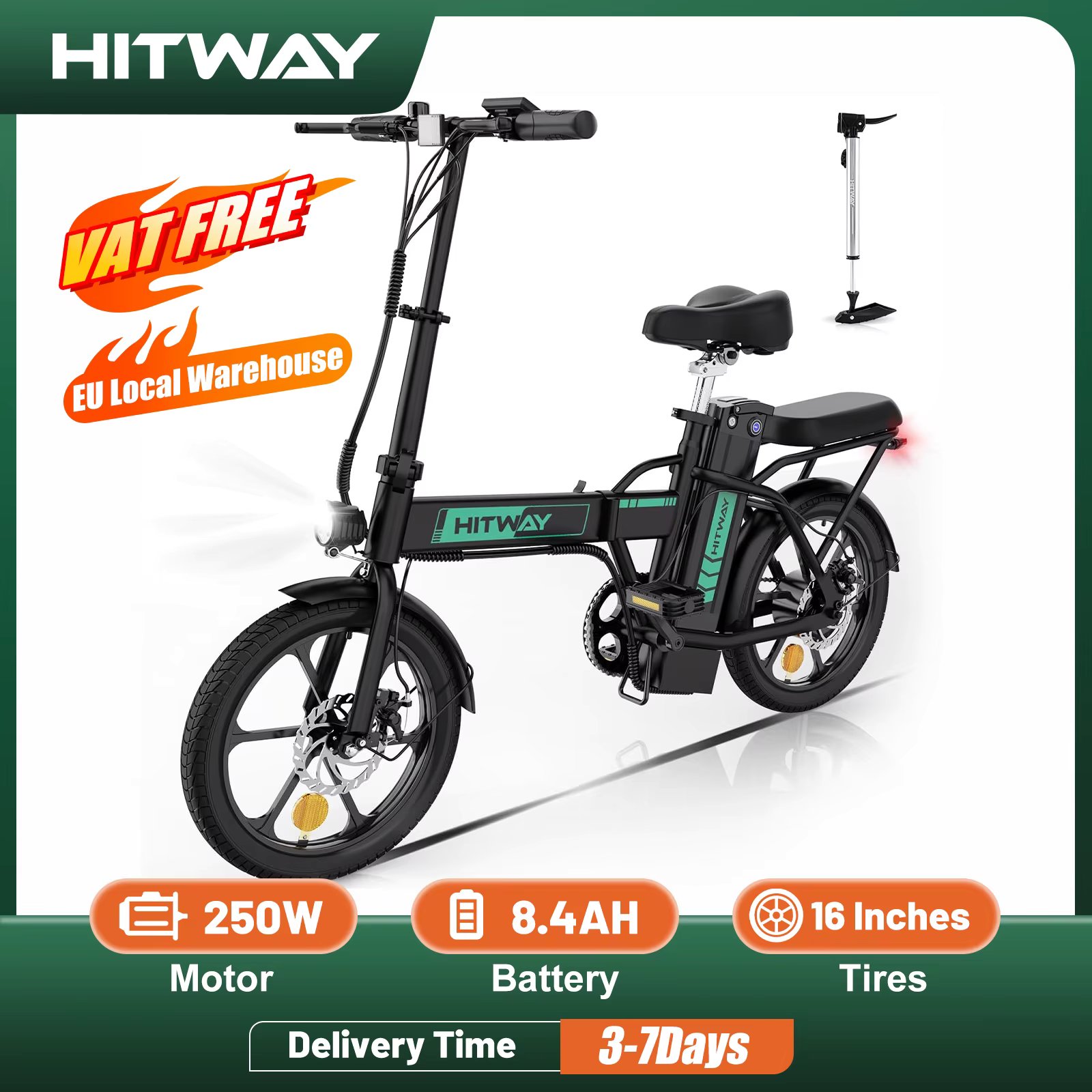 HITWAY Electric bike e-bike foldable city bike Lithium battery 36V/8.4ah, electric mileage can reach 35-70k