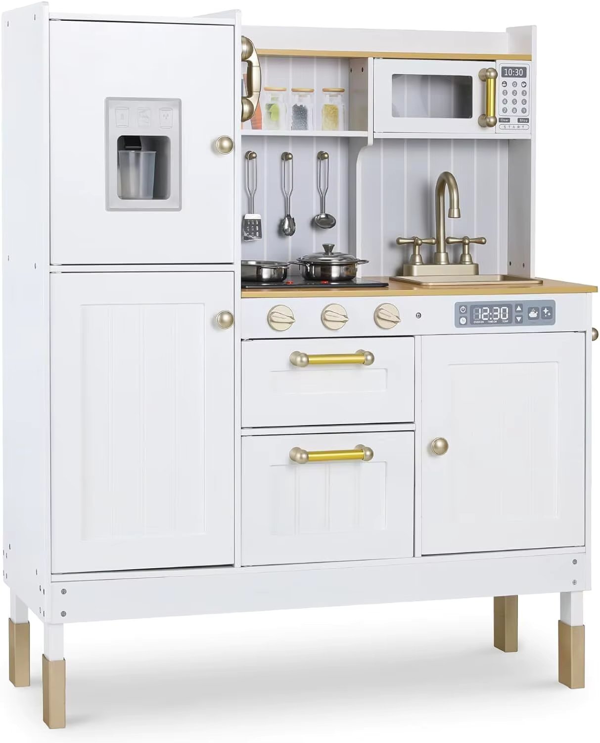 Children's Wooden Kitchen Toy for Children Play Kitchen with Simulated Light and Sound Effects, Doll Kitchen with Accessories