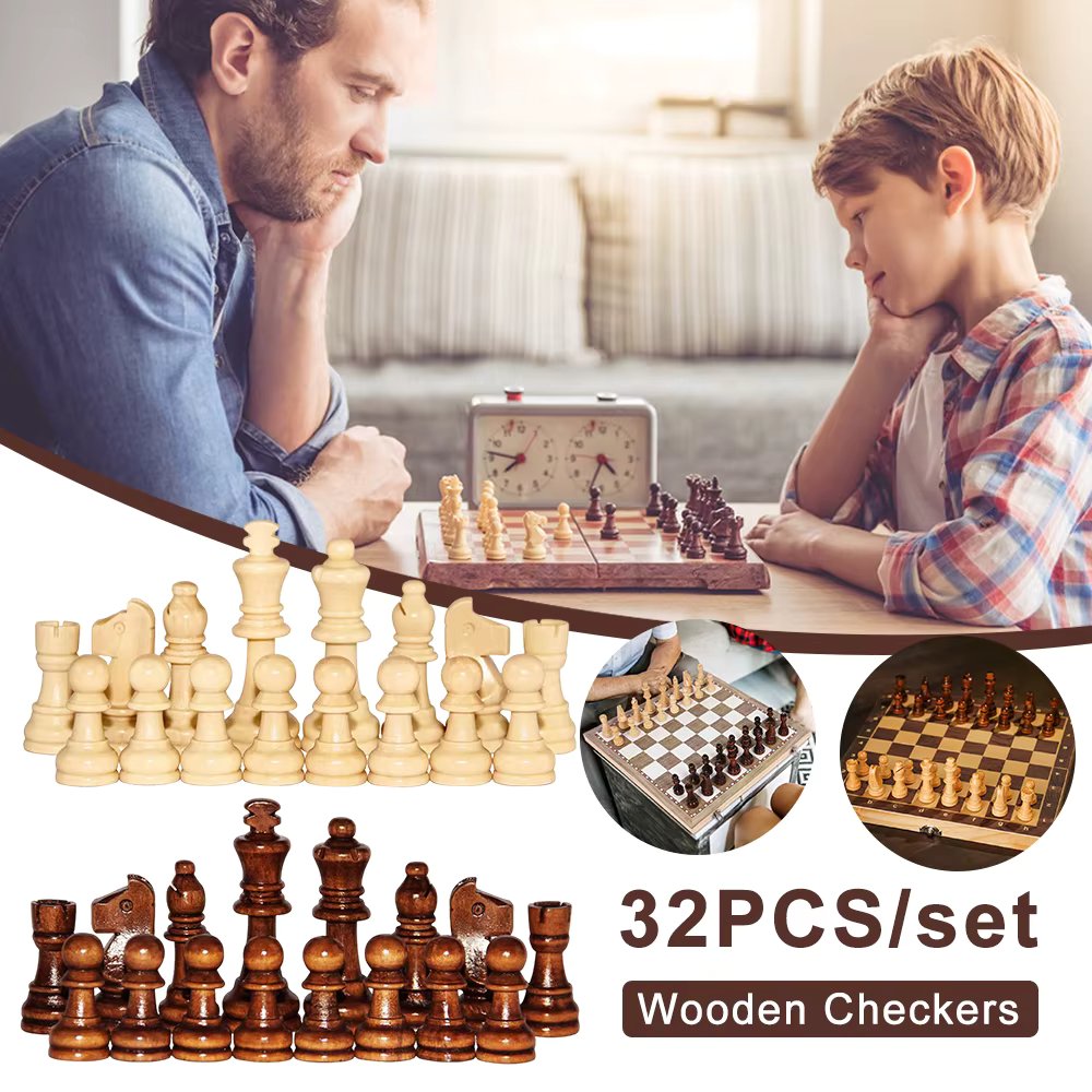 32PCS Pieces Chess Portable Wooden Chess Game 2.2in King Figures For Adults(Chess + Checkers and Backgammon) Not Include Board ﻿