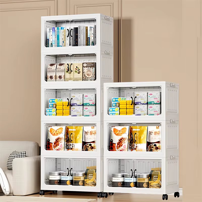 3-Layer Folding Transparent Clothes Storage Drawer Rack, Large Capacity Household Clothes Storage Cabinet with Wheels, Books, Toys, Snacks Freestanding Organizer Kitchen, Bedroom, Bathroom, Closets, Wardrobe, Dresser,