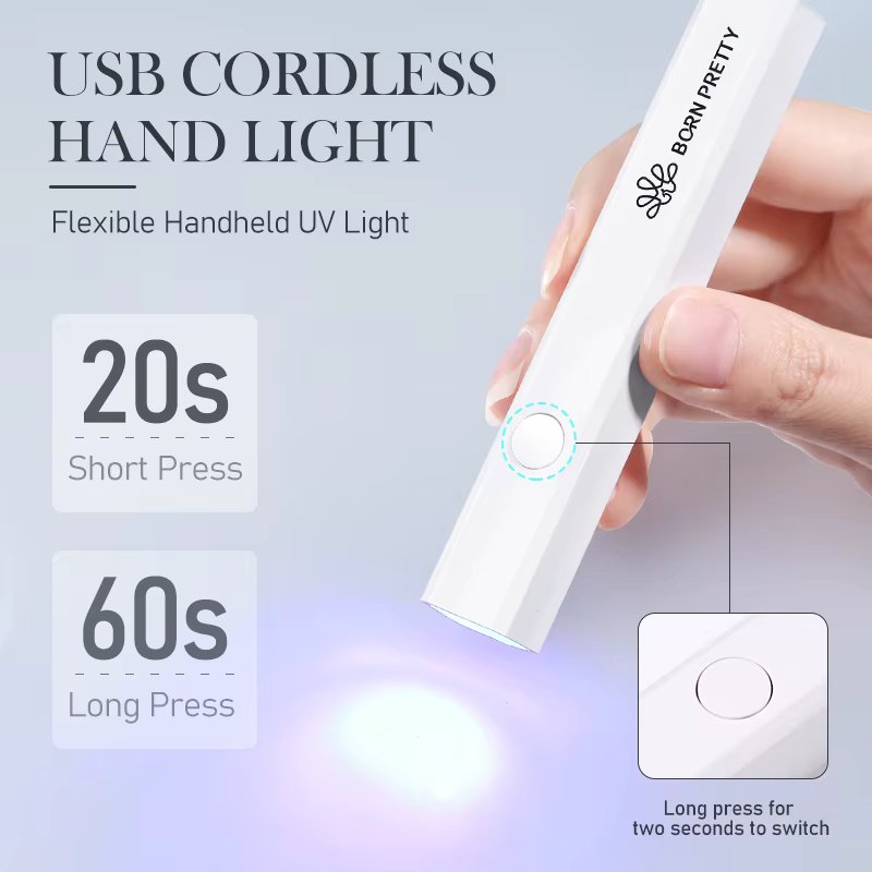 BORN PRETTY Handheld UV Light for Gel Nails Mini Nail Light Portable LED Nail Lamp Cordless Rechargeable USB Nail Dryer 1Pc