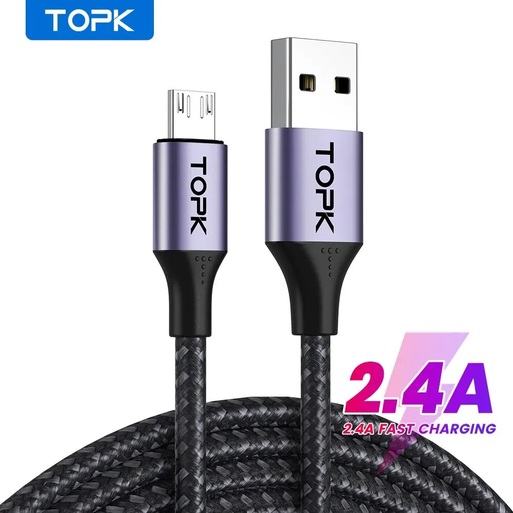 TOPK 3A Micro USB Type C Phone Charger Charging Cable Quick Charge Mobile Phone Cables Wire for Xiaomi Redmi Note 10 9