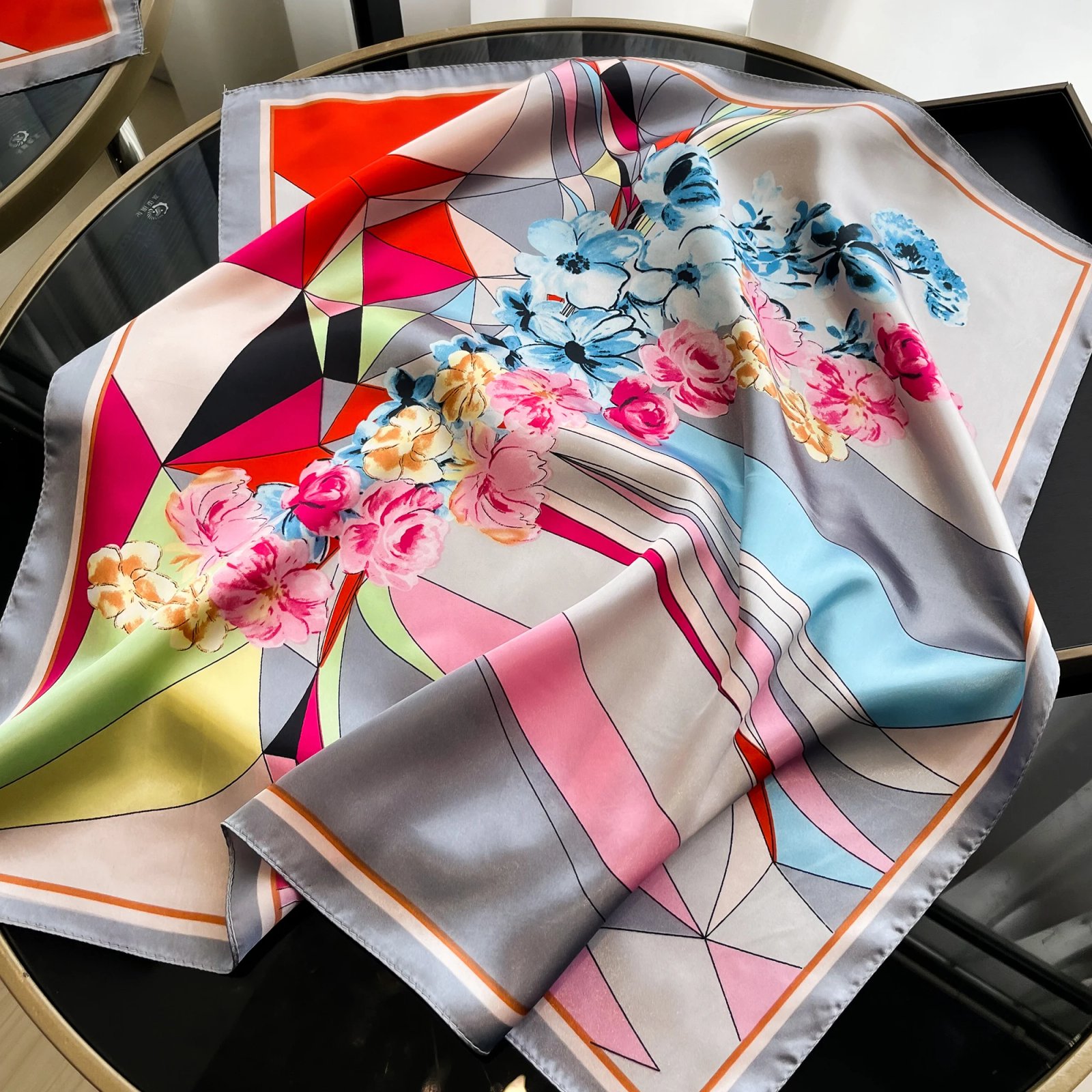 Luxury Silk Hair Square Scarf Women Satin Neck Tie Hand Wrist Foulard Summer Print Shawl Wraps Head Kerchief Hijab Bandana New