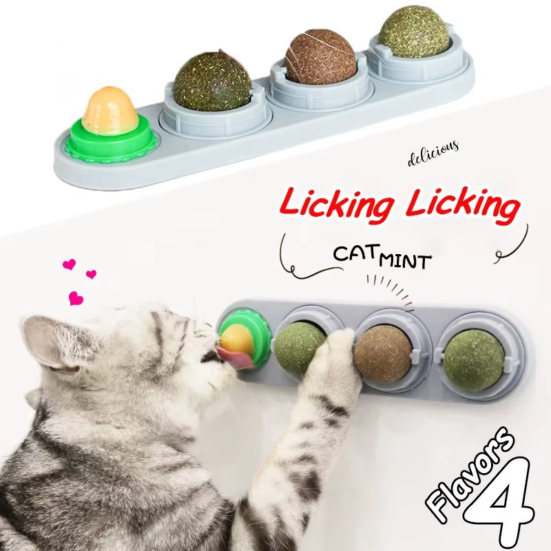 Natural Catnip Cat Wall Stick-on Ball Toy Scratchers Treats Healthy Natural Removes Balls to Promote Digestion Cat Grass Snack
