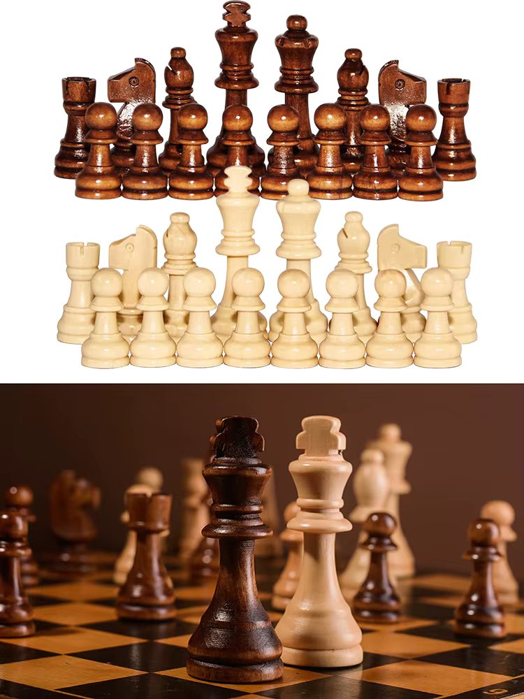 Wooden Chess Game Pawns Standard Tournamen Staunton 32PCS Figurine Pieces Chess Pieces Only for Chess Board Game