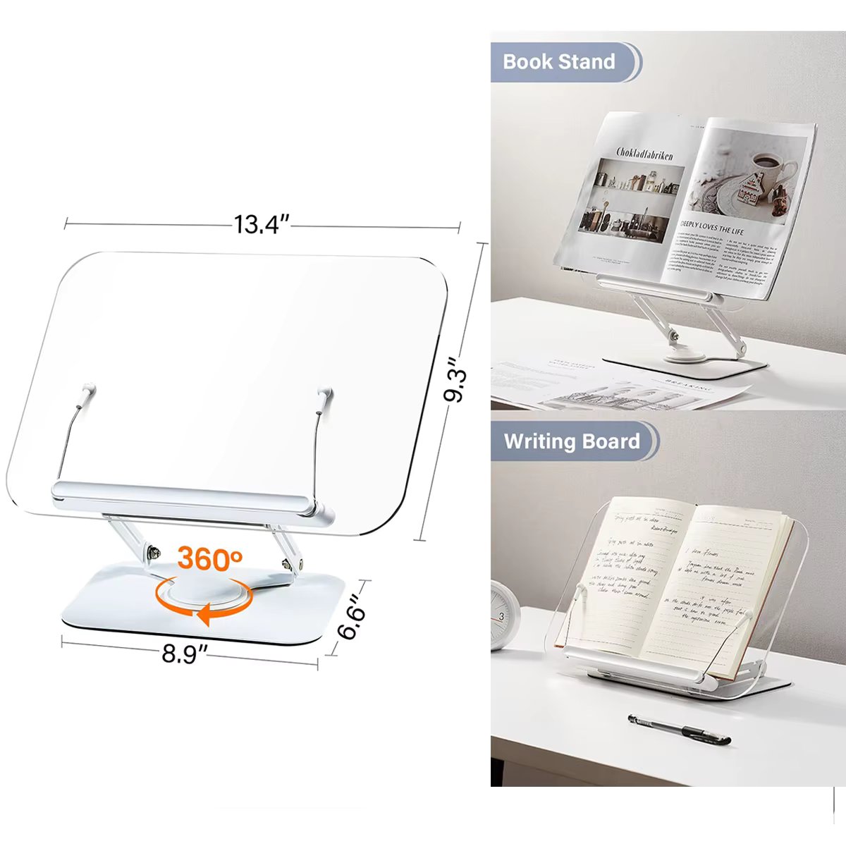 Portable Book Stand Free Angle Adjustable Book Holder for Thick Textbook Collapsible Acrylic Book Rest Desktop Riser Stand