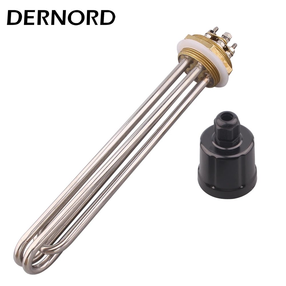 DERNORD 1.5" Thread Heating Element 220v/380v Water Tank Electric Heater Tubular Immersion 304 Stainless 3KW/4.5KW/6KW/9kw/12kw
