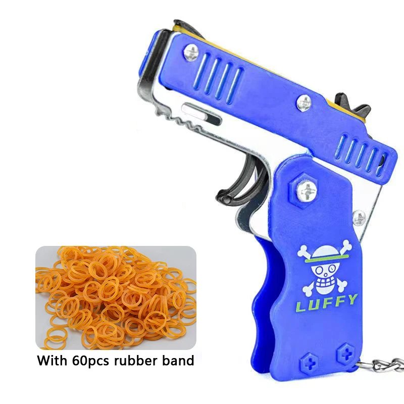 1pc Mini Toy Metal Gun with Rubber Band Fun Folding Pistol Key Charm Pendant Kids Birthday Gifts Toys Boy Girl Game Party Favors