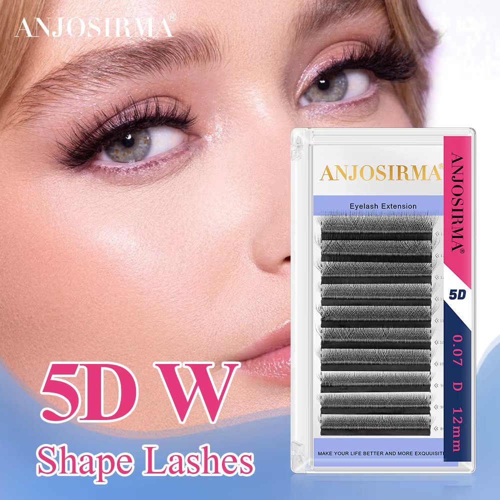 ANJOSIRMA 5D W shape eyelash extension natural soft automatic blooming Double 5D False eyelashes hight quality professional lash