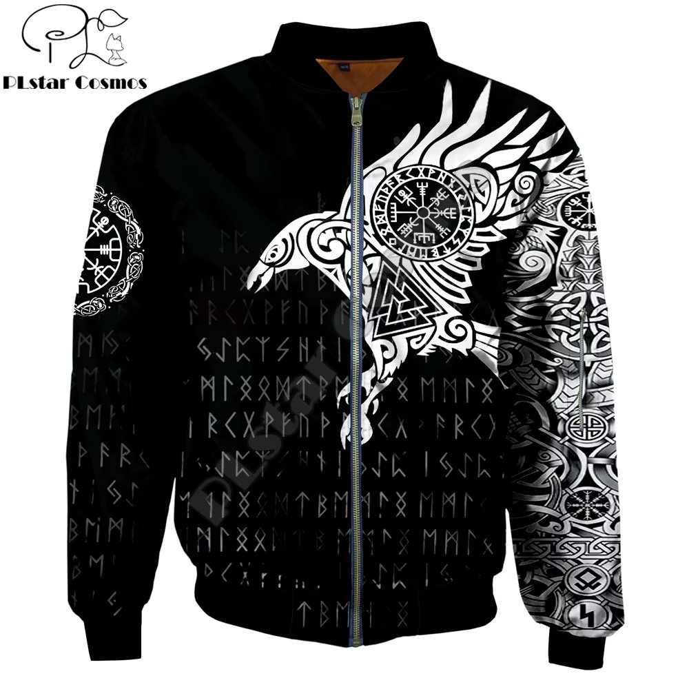 Autumn/winter Brand Men's bomber jackets Muninn Raven of Tattoo Printed 3d Zip Tracksuits coat Unisex Zipper jacket WP03